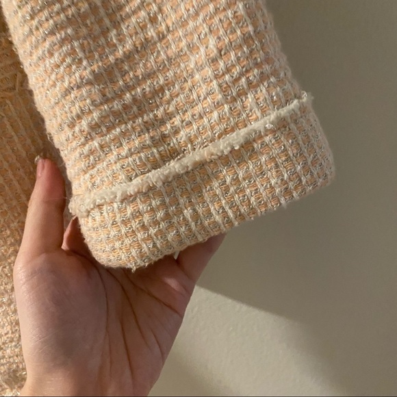 Alice + Olivia Tweed Box Jacket Blazer Pink Peach Fray Long Sleeve Slit Sz XS - Picture 5 of 8